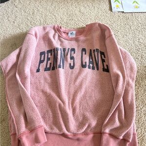 Soft Pink Crewneck Sweatshirt with 'PENN'S CAVE' Text